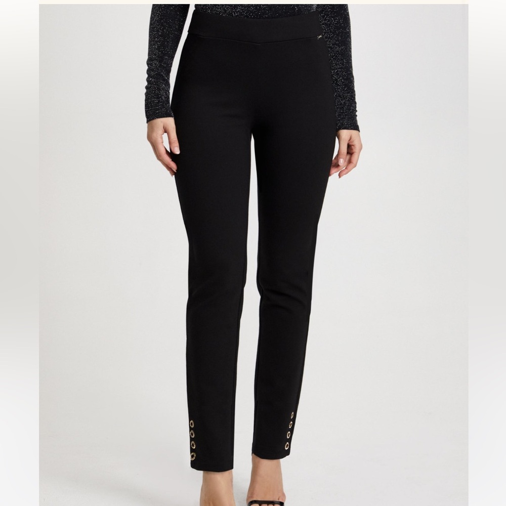 Laura City Fit Elastic Waist Pants Grommet Detail Black